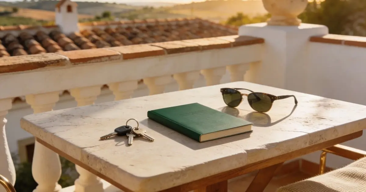 Pasaporte y documentos sobre escritura de compra en España.