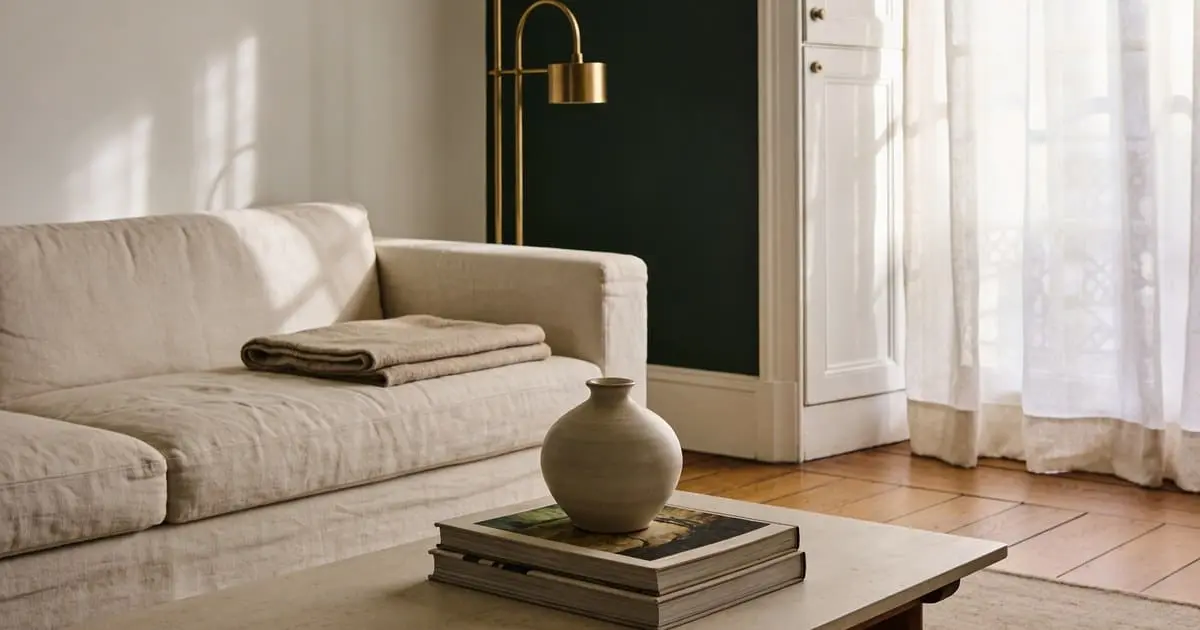 Salón preparado para venta con luz natural y decoración neutra.